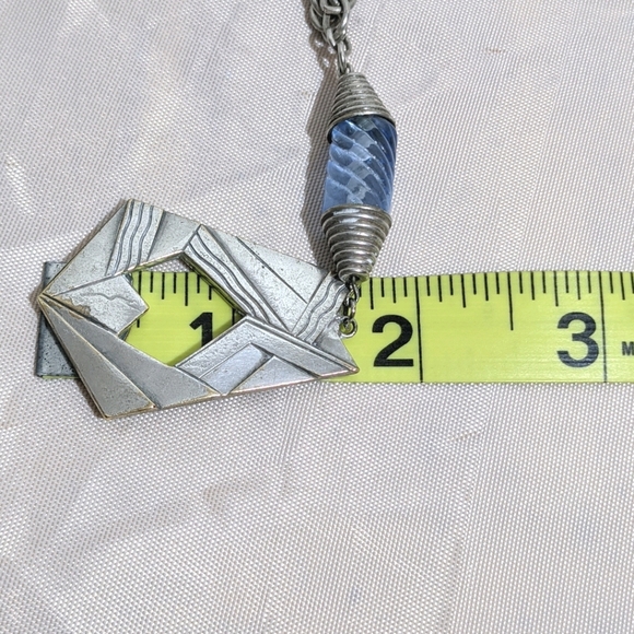 Long & Chunky Vintage 90's Silver & Blue Necklace - Picture 3 of 3